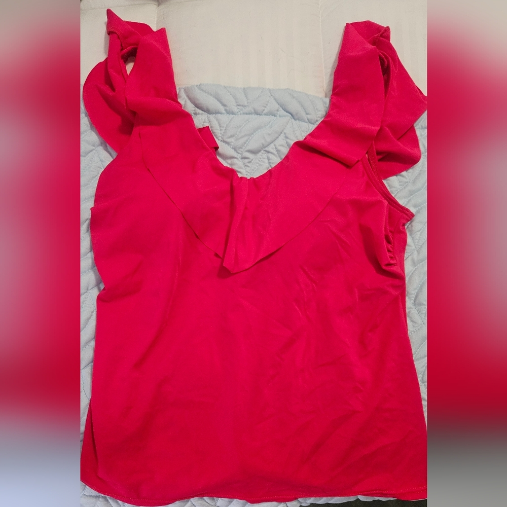 Tankini, pink, ruffle top, flattering
